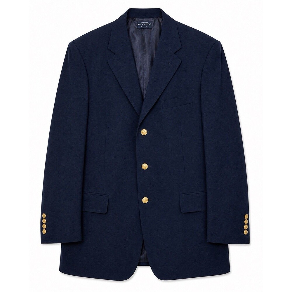 Riccardo Blazer Jacket Men's 44L Hand Tailored Black 3 Button Gold Crest Coat